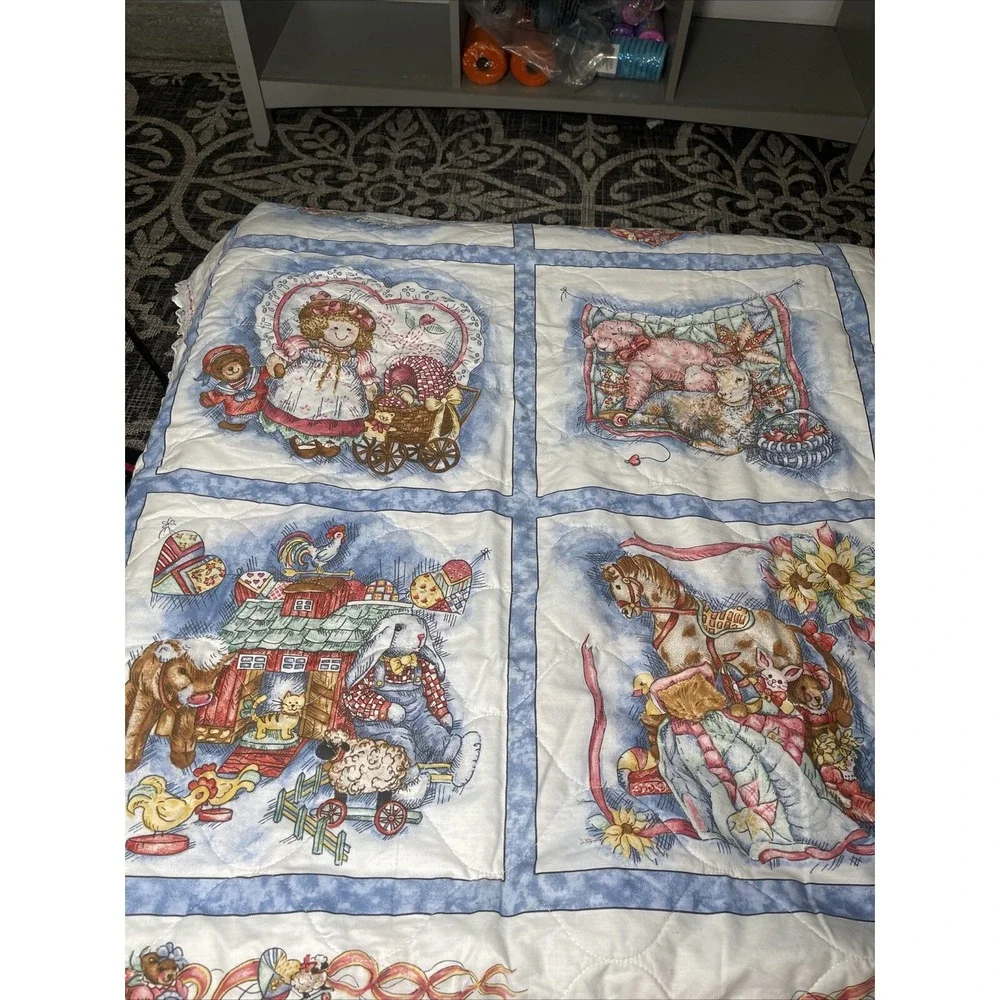 Spring Cotton Panel Victorian Dolls Toys  6 squares Quilt 32W 40L